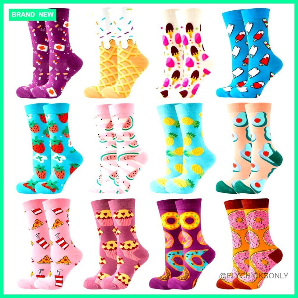Funny Cartoon Socks for Women, Crew Length, Cotton Blend, Novelty Gifts